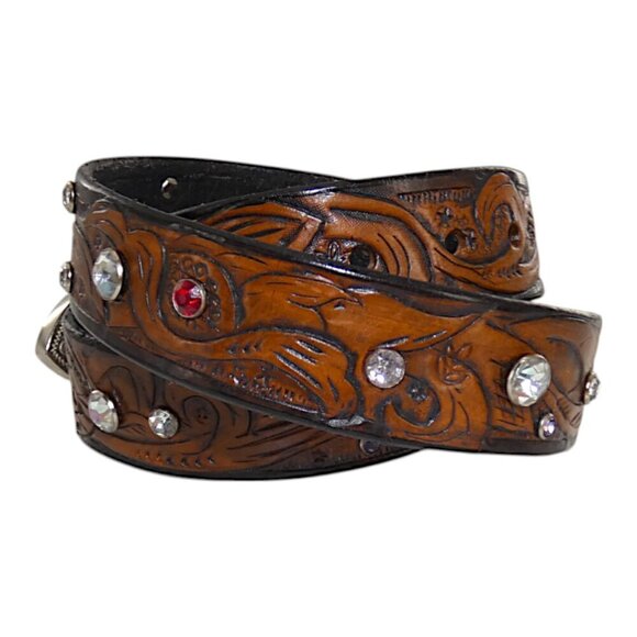 USA Handmade Western Leather Belt Rhinestone Cowgirlcore Rodeo Glam y2k - Picture 4 of 12